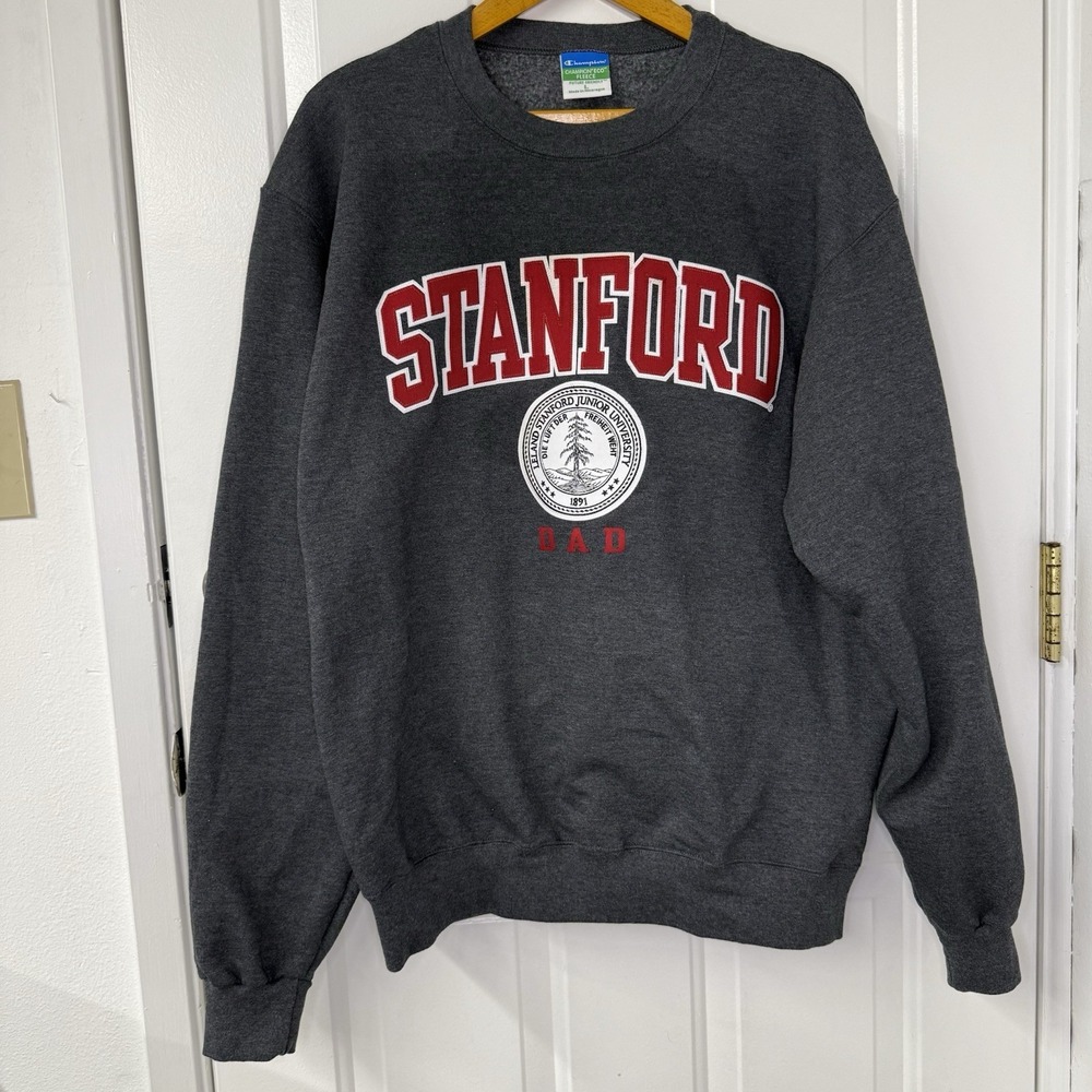 Stanford‎ University Dad Patch Letter Champion Charcoal Gray Sweatshirt Sz Large